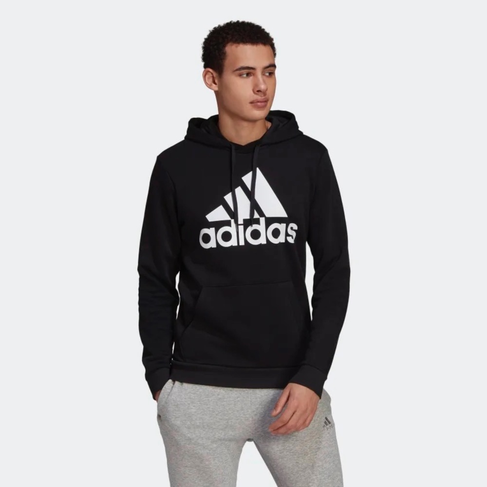 ADIDAS HOODIE Black Unisex Essential Big Logo Fleece Sweatshirt - Picture 4 of 8